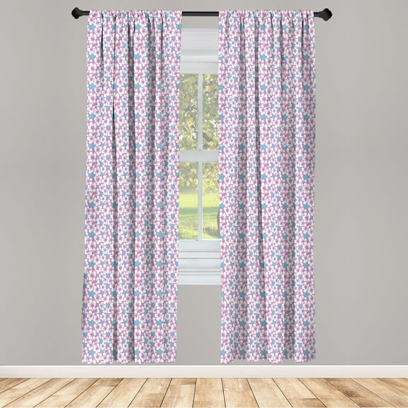 Ambesonne Luau Curtains, Flourish Pattern Hibiscus Art, Pair of 28"x95", Sky Blue