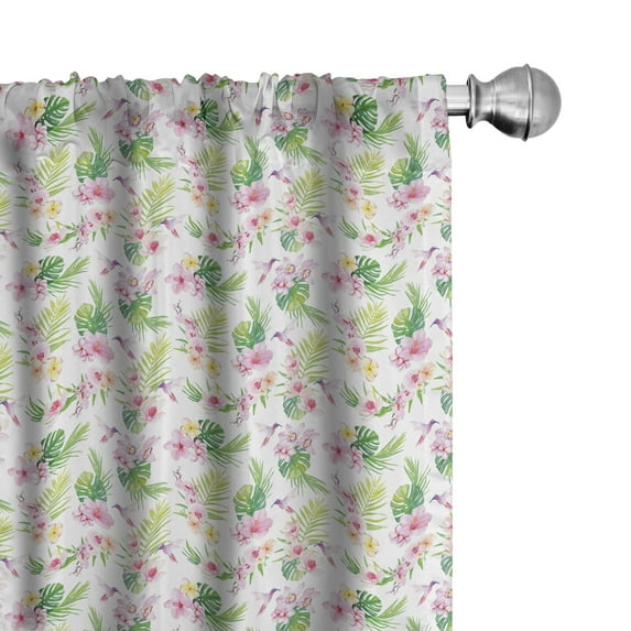 Ambesonne Luau Curtains, Hawaiian Hibiscus Leaves, Pair of 28"x84", Pale Pink Yellow Green