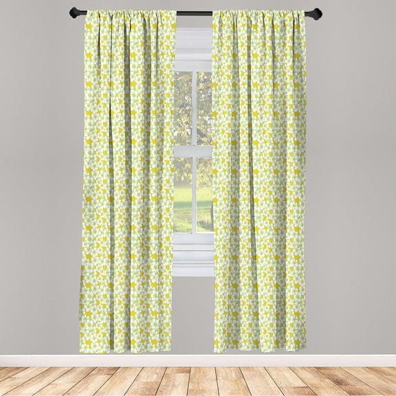 Ambesonne Luau Curtains, Spring Hibiscus Pattern Aloha, Pair of 28"x63", Pistachio Green