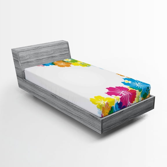 Ambesonne Luau Fitted Sheet 2 Pcs Set, Polynesian Spring Aloha, Twin XL, Multicolor