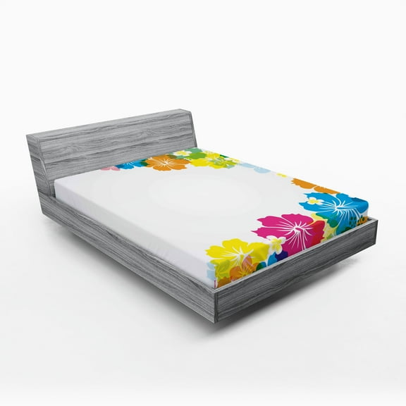 Ambesonne Luau Fitted Sheet, Polynesian Spring Aloha, California King, Multicolor