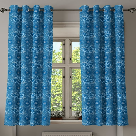 Ambesonne Luau Grommet Curtain, Aqua Toned Floral Illustration, 50" x 54", Petrol Blue Dark Blue