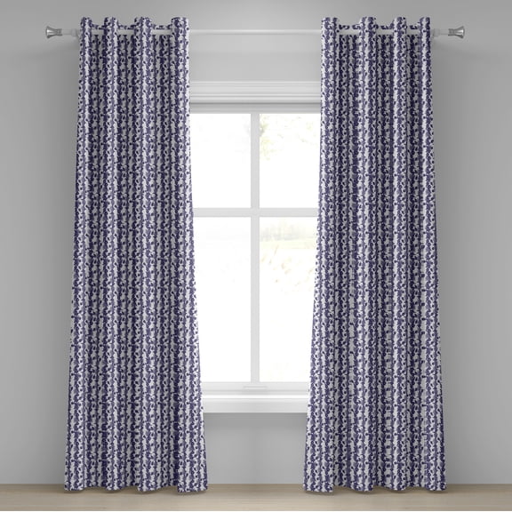 Ambesonne Luau Grommet Curtain, Blue and White Hibiscus, 50" x 72", Night Blue and White