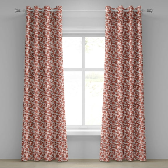 Ambesonne Luau Grommet Curtain, Exotic Flowers Hawaii, 50" x 96", Vermilion White