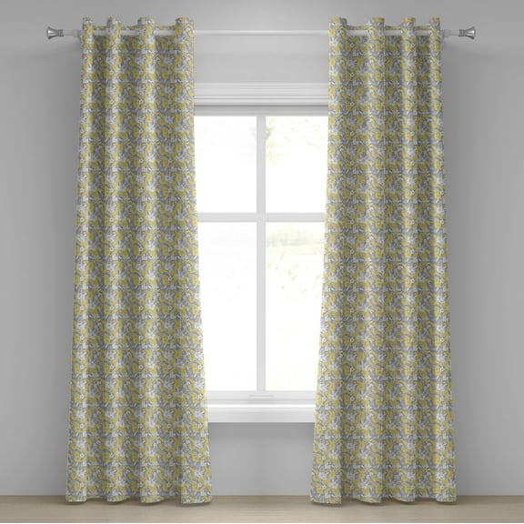 Ambesonne Luau Grommet Curtain, Hawaii Vegetation Vintage, 50" x 108", Pale Yellow Pale Grey
