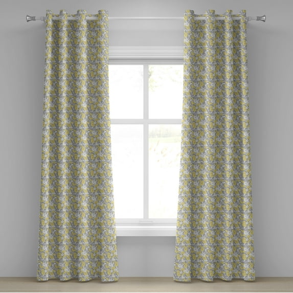 Ambesonne Luau Grommet Curtain, Hawaii Vegetation Vintage, 50" x 120", Pale Yellow Pale Grey