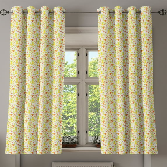 Ambesonne Luau Grommet Curtain, Toucan Birds Pineapples, 50" x 54", Dark Orange Apple Green