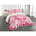 thumbnail image 1 of Ambesonne Luau Quilted Bedspread Set 3 Pcs, Monstera Leaves Blossoms, King Size, Pink White and Ruby, 1 of 5