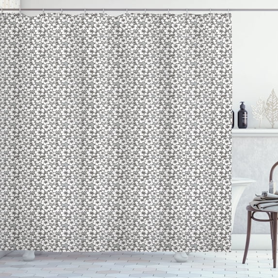 Ambesonne Luau Shower Curtain, Flourish Pattern Hibiscus Art, 69"Wx70"L, Pale Grey