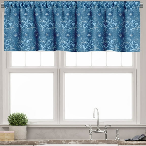 Ambesonne Luau Window Valance, Aqua Toned Floral Illustration, 54" X 18", Petrol Blue Dark Blue