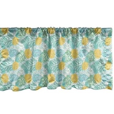 Ambesonne Luau Window Valance, Summer Leaves and Pineapples, 54" X 12", Earth Yellow Seafoam