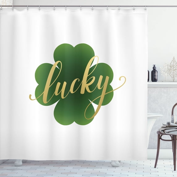 Ambesonne Lucky Shower Curtain, Shamrock Leaf and Wording, 69"Wx84"L, Fern Green Beige White