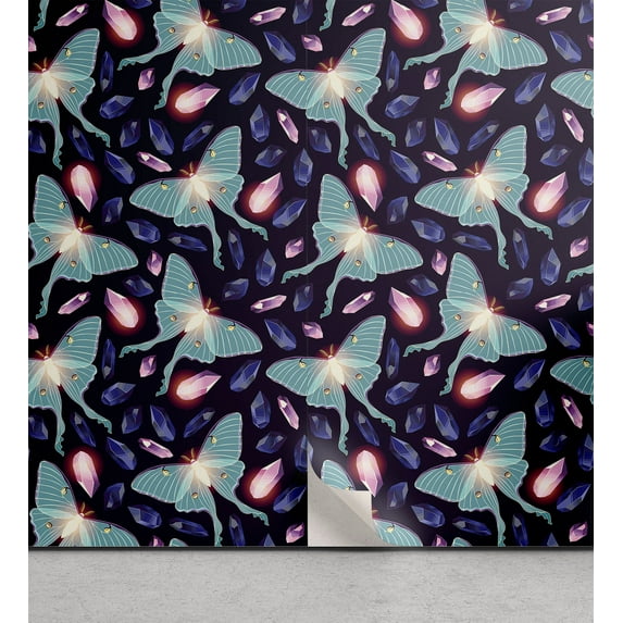 Ambesonne Lunar Moth Peel & Stick Wallpaper for Home, Motifs Dreamy Wings Art, 13"x100", Plum Pale Mint Green