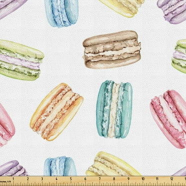 Ambesonne Macaroon Fabric by the Yard Upholstery, French Cuisine Art Print, 2 Yards, White Multicolor