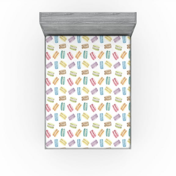 Ambesonne Macaroon Fitted Sheet, French Cuisine Art Print, California King, White Multicolor