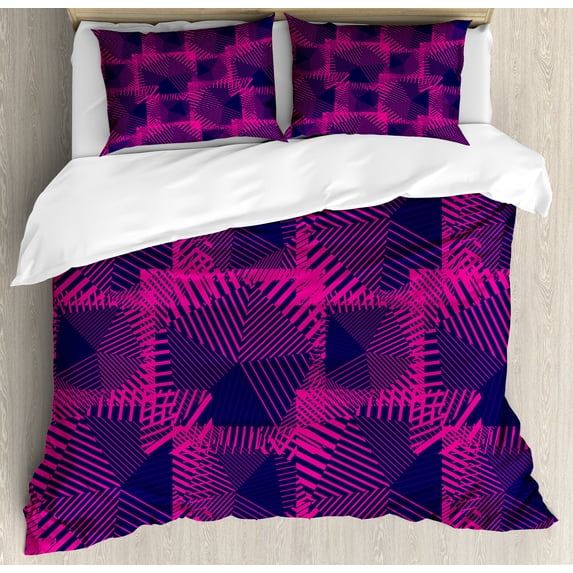 Ambesonne Magenta Duvet Cover Set, Dark Colored Trippy, Queen, Fuchsia Purple