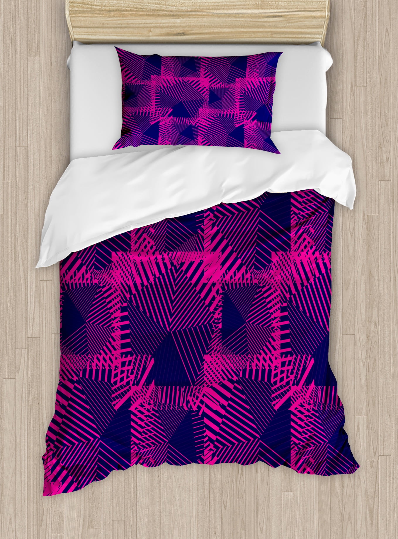 Fuchsia and Purple Geometric Twin Duvet Cover Set
