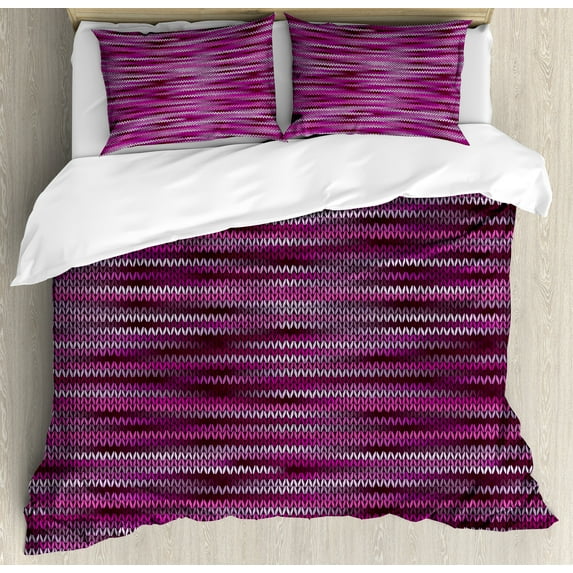 Ambesonne Magenta Duvet Cover Sets, Vintage Knit Pattern, 2-Queen, Fuchsia and Violet