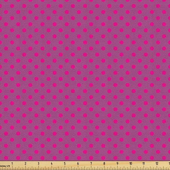Ambesonne Magenta Fabric by the Yard Upholstery, Traditional Circles, 1 Yard, Magenta and Eggplant