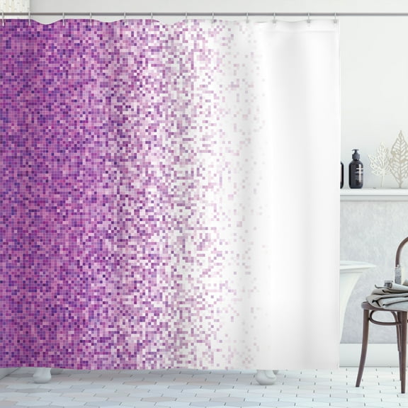 Ambesonne Magenta Shower Curtain, Digital Style Mosaics, 69"Wx70"L, Purple White