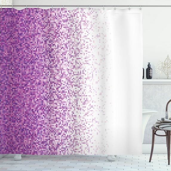Ambesonne Magenta Shower Curtain, Digital Style Mosaics, 69"Wx84"L, Purple White