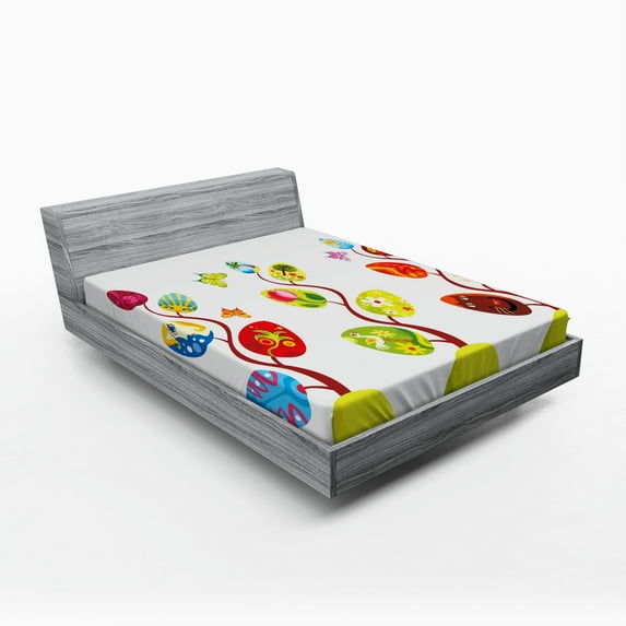 Ambesonne Magic Fitted Sheet, Magic Tree Easter Theme, Queen Size, Multicolor