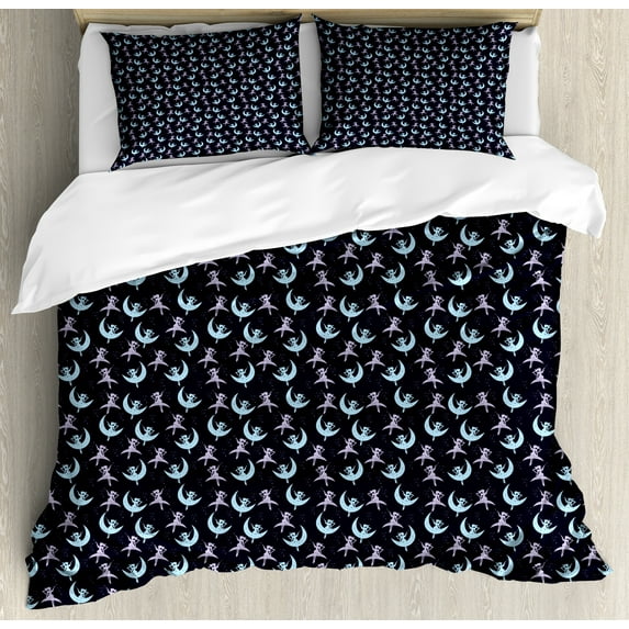 Ambesonne Magic Moon Duvet Cover Set, Flying Crescent, 2-Calking, Quartz Multicolor