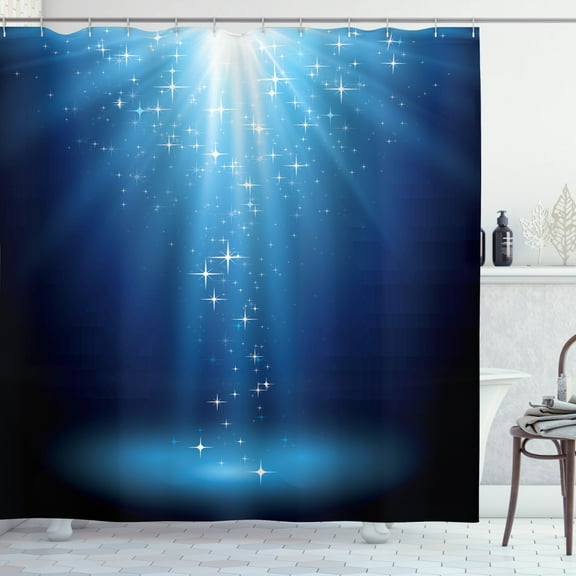 Ambesonne Magic Shower Curtain, Star Night Vibrant Blue Tones, 69"Wx70"L, Night Blue Sky Blue