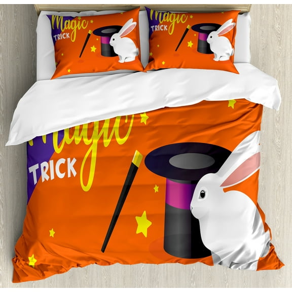 Ambesonne Magician Duvet Cover Set, Little Bunny and Hat Trick, King, Burnt Sienna Violet