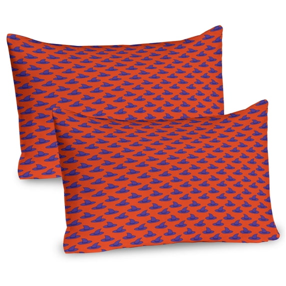Ambesonne Magician Pillow Sham 2 Pack, Witch Wizard Hat Halloween, 26"x20", Dark Orange Blue Violet