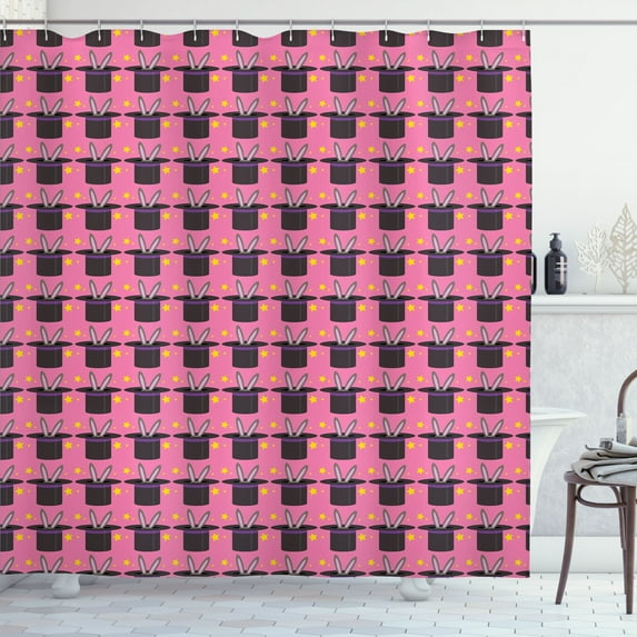 Ambesonne Magician Shower Curtain, Bunny Ears in Hats, 69"Wx75"L, Pink and Multicolor
