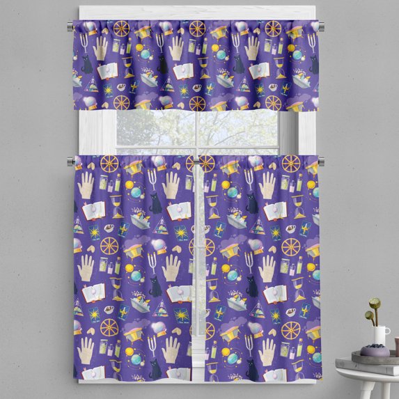 Ambesonne Magician Valance & Curtain, Fortune Telling Art, 55"x24", Dark Lavender Multicolor