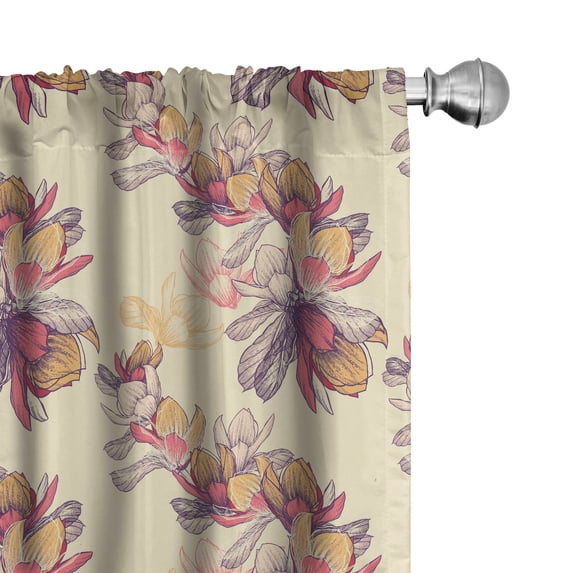 Ambesonne Magnolia 4-Panel Curtains, Portrayal Illustration, 56"x63", Pale Orange Beige