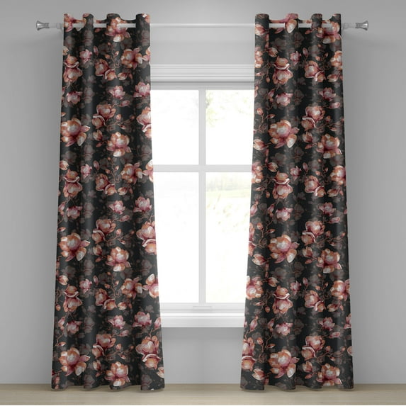 Ambesonne Magnolia Flowers Grommet Curtain, Boho Vintage Bloom, 50"x108", Coral Dried Rose