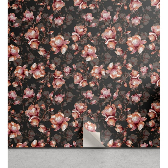 Ambesonne Magnolia Flowers Peel & Stick Wallpaper for Home, Boho Vintage Bloom, 13"x36", Coral Dried Rose