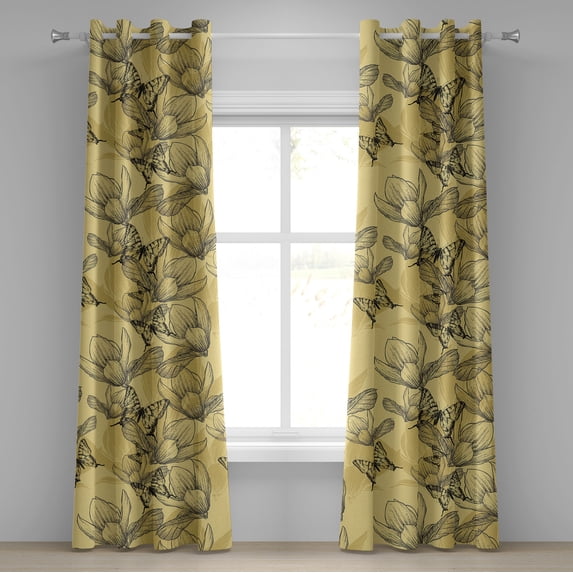 Ambesonne Magnolia Grommet Curtain, Butterfly and Blooms Print, 50"x72", Charcoal Grey Pale Green