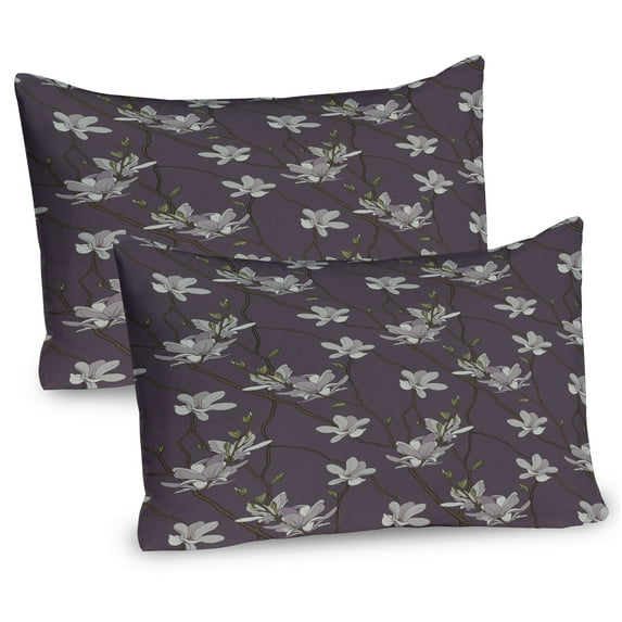 Ambesonne Magnolia Pillow Sham 2 Pack, Blossoming Spring Flourish, 30"x20", Eggplant Multicolor