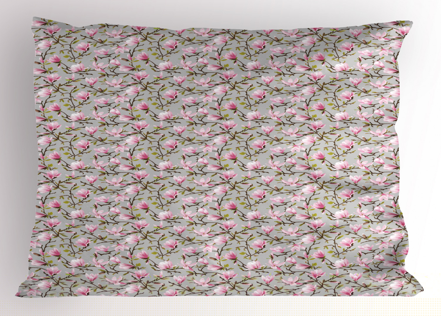 thumbnail image 1 of Ambesonne Magnolia Pillow Sham, Watercolor Magnolias, 26" X 20", Grey Pale Pink and Brown, 1 of 2