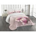 thumbnail image 1 of Ambesonne Magnolia Quilted Bedspread Set 3 Pcs, Fragile Flower Petals, Queen Size, Pale Pink Brown Pink, 1 of 5