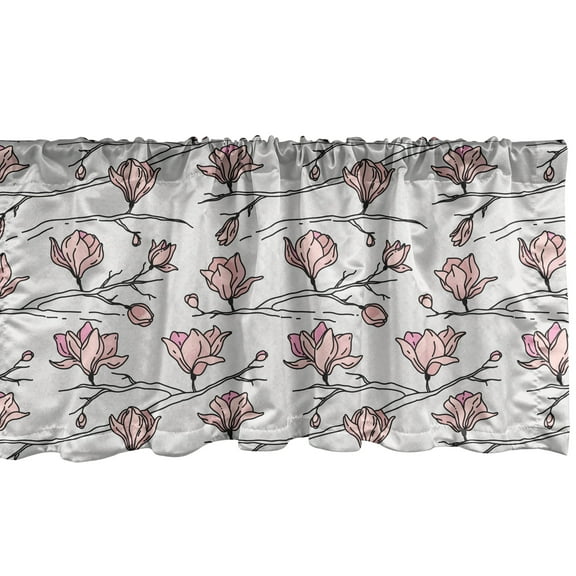 Ambesonne Magnolia Window Valance, Simplistic Design of Linear Hand Drawn Blooming Flowers, Curtain Valance for Kitchen Bedroom Decor with Rod Pocket, 54" X 12", Pale Peach Pale Pink