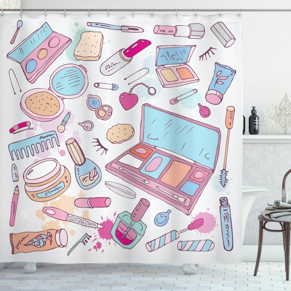 Ambesonne Makeup Shower Curtain, Makeup Cosmetics Glamor, 69"Wx75"L, Multicolor