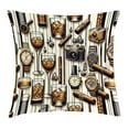 thumbnail image 1 of Ambesonne Man Cave Throw Pillow Cushion Cover, Iced Whiskey Watches Cigar, 18" X 18", Amber Brown and Taupe, 1 of 2