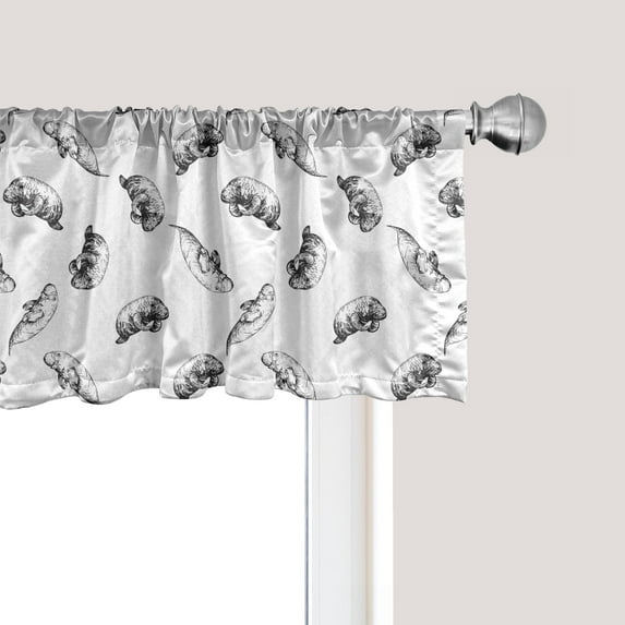 Ambesonne Manatee Window Valance, Retro Style Sketch Elements, 42" x 18", Charcoal Grey White