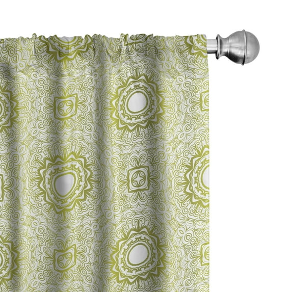 Ambesonne Mandala 4-Panel Curtains, Cosmic Oriental Circles, 56"x95", Olive Green and White