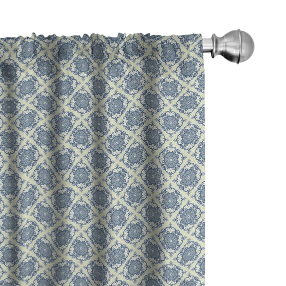 Ambesonne Mandala Window Curtains, Curvy Floral Motifs, Each 28" W x 95" L, Reseda Green Pale Blue
