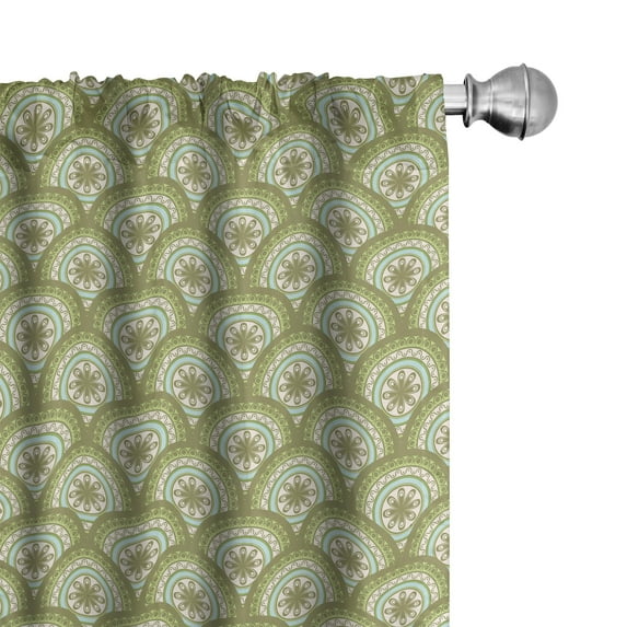 Ambesonne Mandala 4-Panel Curtains, Eastern Yoga Tradition Art, 56"x84", Pale Olive Green Ivory