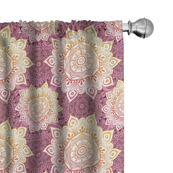 Ambesonne Mandala Window Curtains, Medallion Sun, Each 28" W x 63" L, Pink and Multicolor