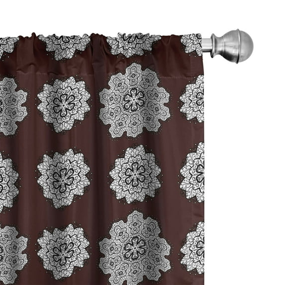 Ambesonne Mandala Window Curtains, Oriental Lace Hippie Floral, Each 28" W x 63" L, Chestnut Brown and White