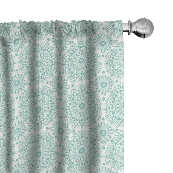 Ambesonne Mandala Window Curtains, Oriental Swirls, Each 28" W x 84" L, Aqua and White