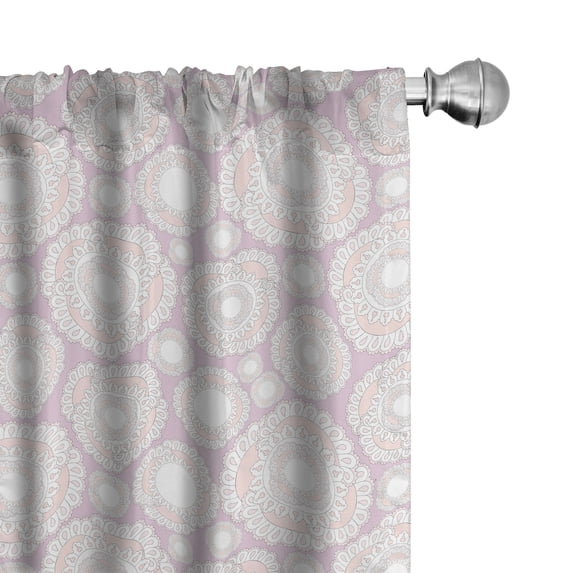 Ambesonne Mandala Window Curtains, Pastel Toned Floral Circles, Each 28" W x 95" L, Pale Peach and White